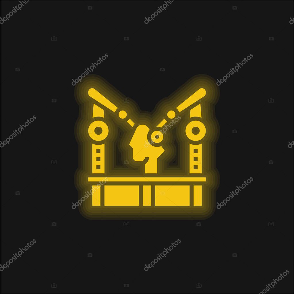 Assembly Machine yellow glowing neon icon