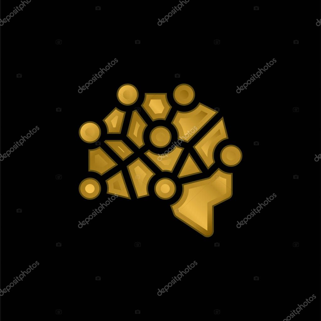 Brain gold plated metalic icon or logo vector