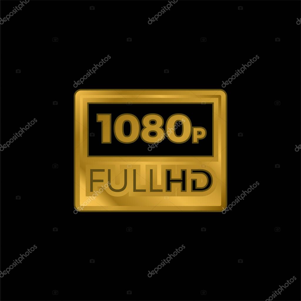 1080p Full HD gold plated metalic icon or logo vector