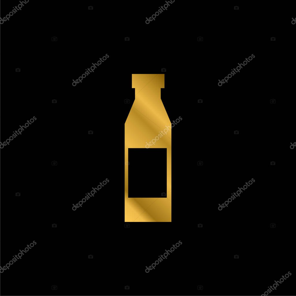 Bottle With Label gold plated metalic icon or logo vector