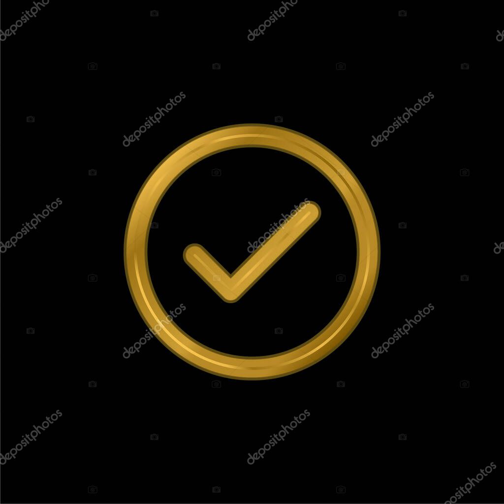 Accept Circular Button Outline gold plated metalic icon or logo vector