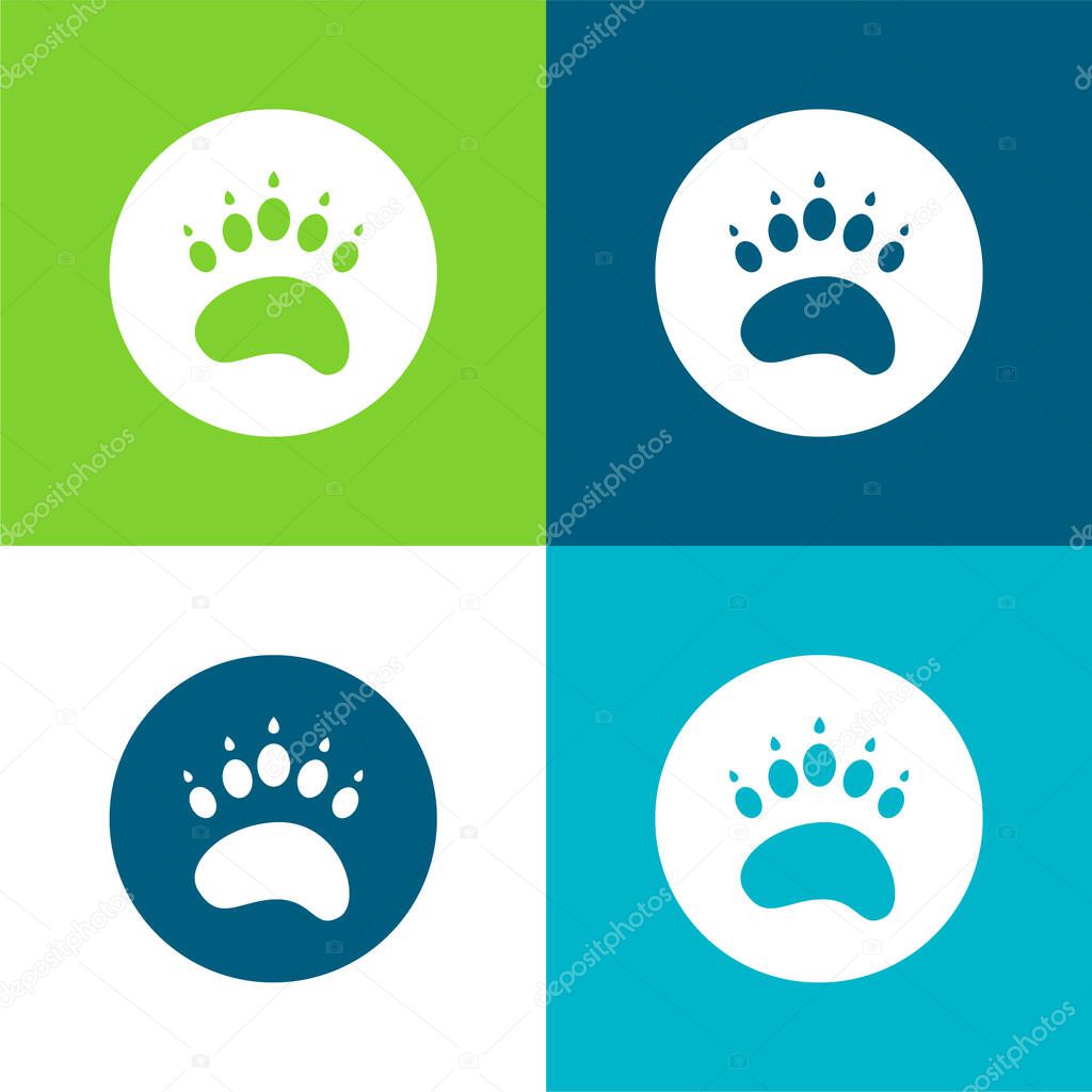 Bear Paw Circule Flat four color minimal icon set
