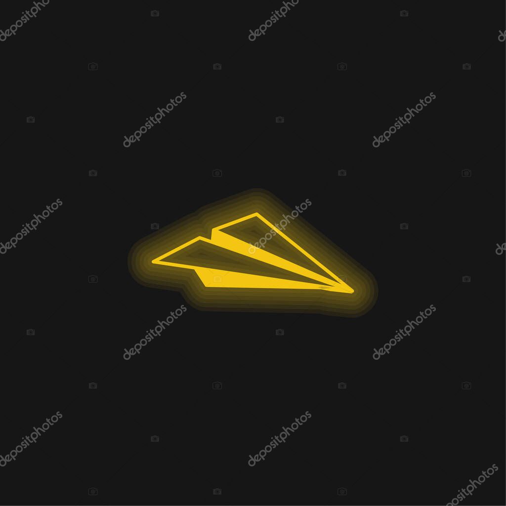 Airplane Of Paper Sheet yellow glowing neon icon
