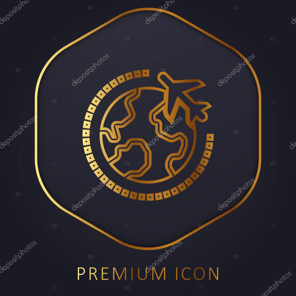 Airplane golden line premium logo or icon