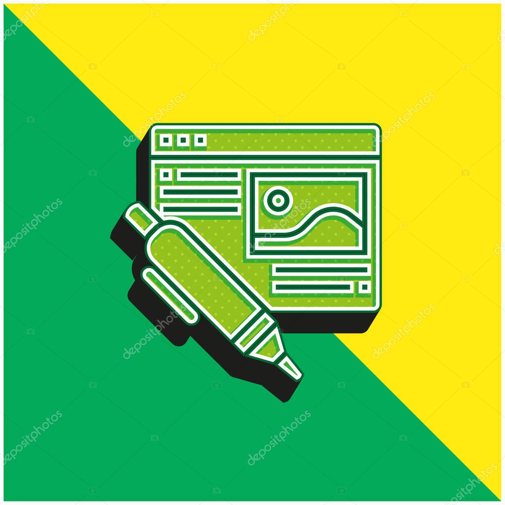 Blog Green and yellow modern 3d vector icon logo