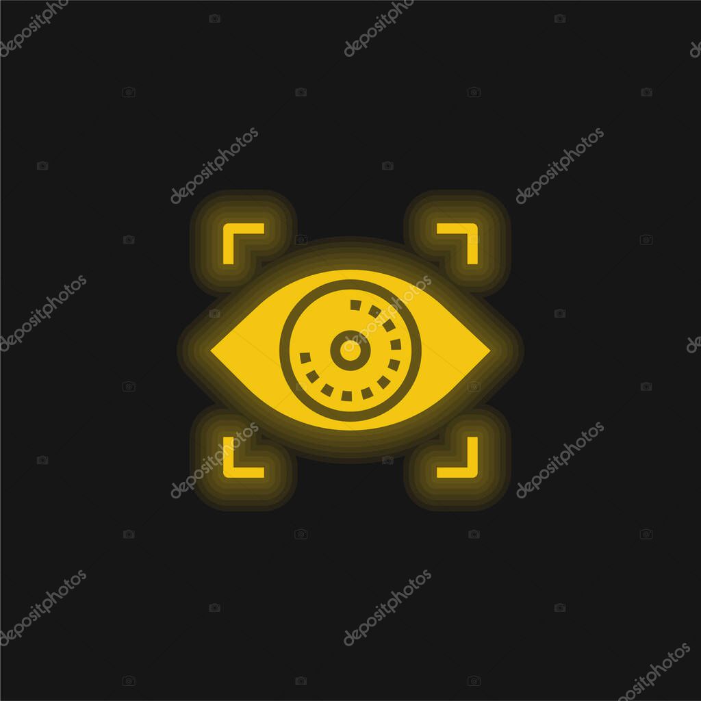 Biometric Recognition yellow glowing neon icon