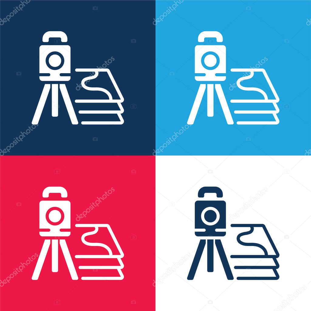 3d Scanner blue and red four color minimal icon set