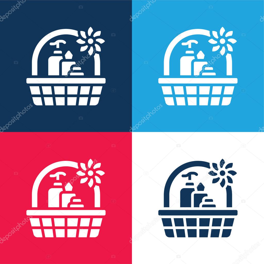 Basket blue and red four color minimal icon set