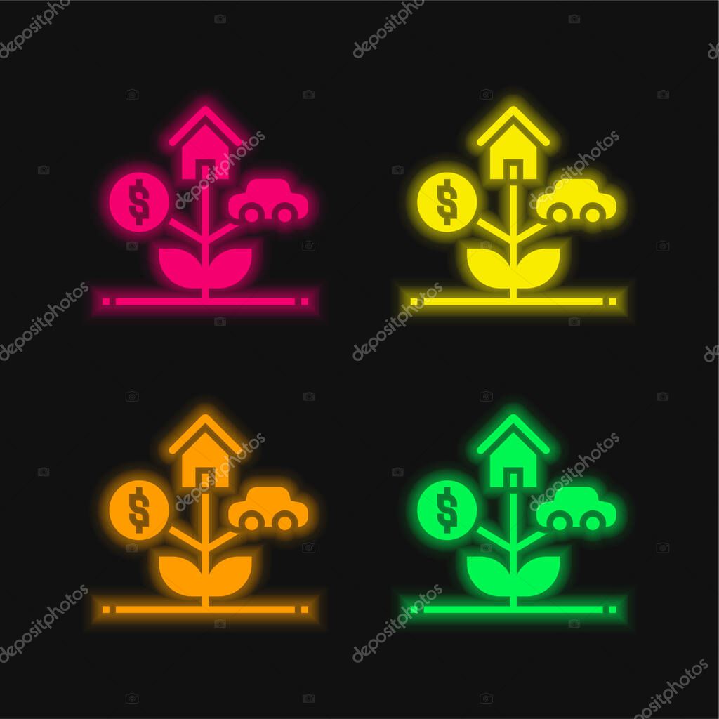 Assets four color glowing neon vector icon