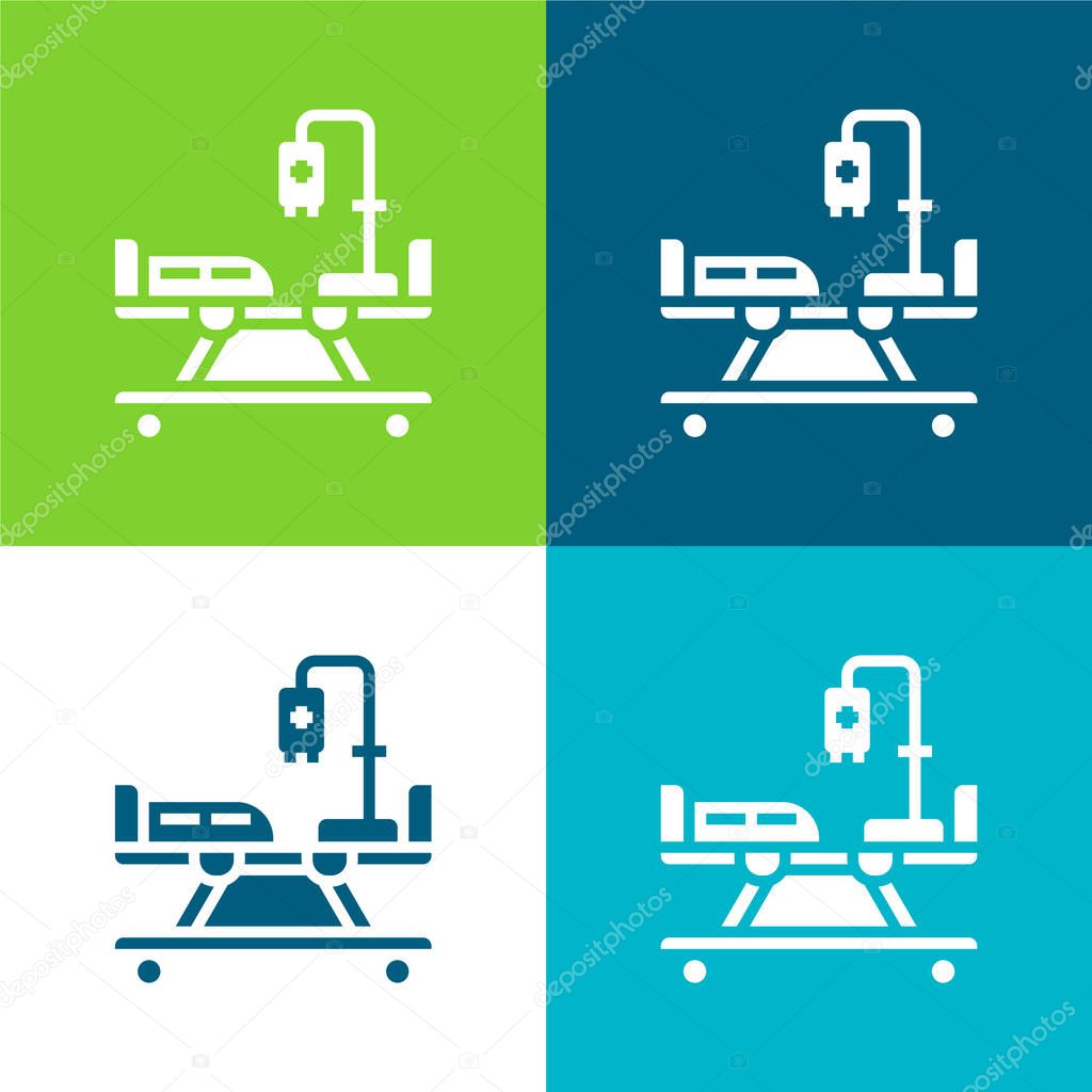 Bed Flat four color minimal icon set