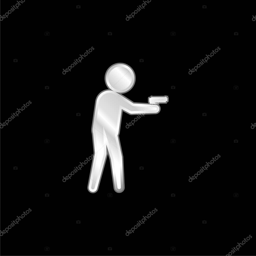 Armed Criminal Male Silhouette silver plated metallic icon