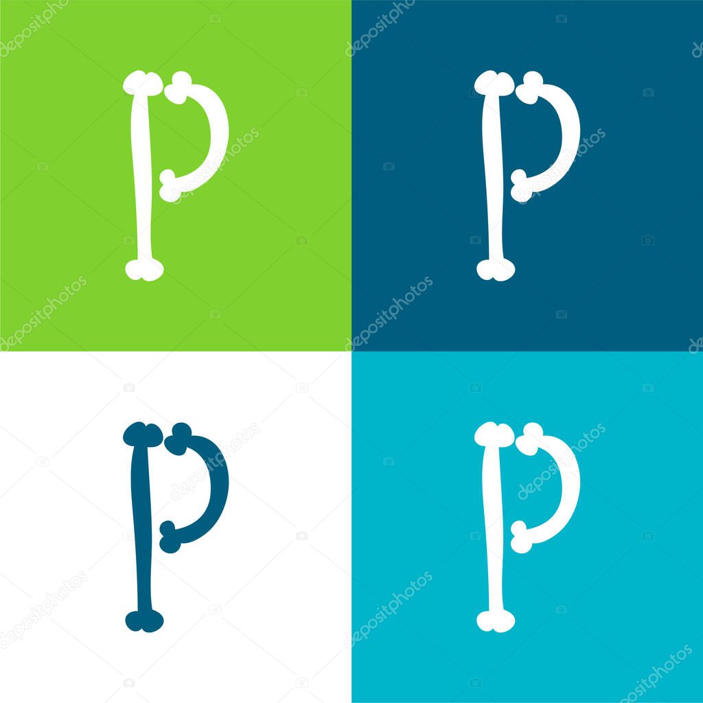 Bones Halloween Typography Filled Shape Of Letter P Flat four color minimal icon set