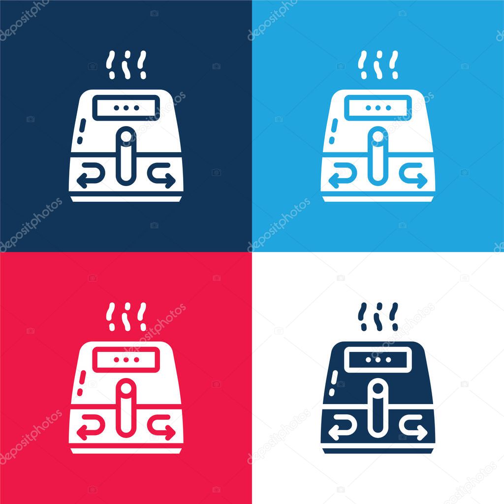 Air Fryer blue and red four color minimal icon set