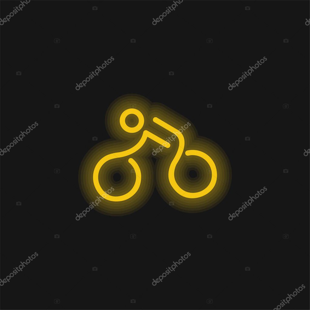 Bicycle Mounted By A Stick Man yellow glowing neon icon