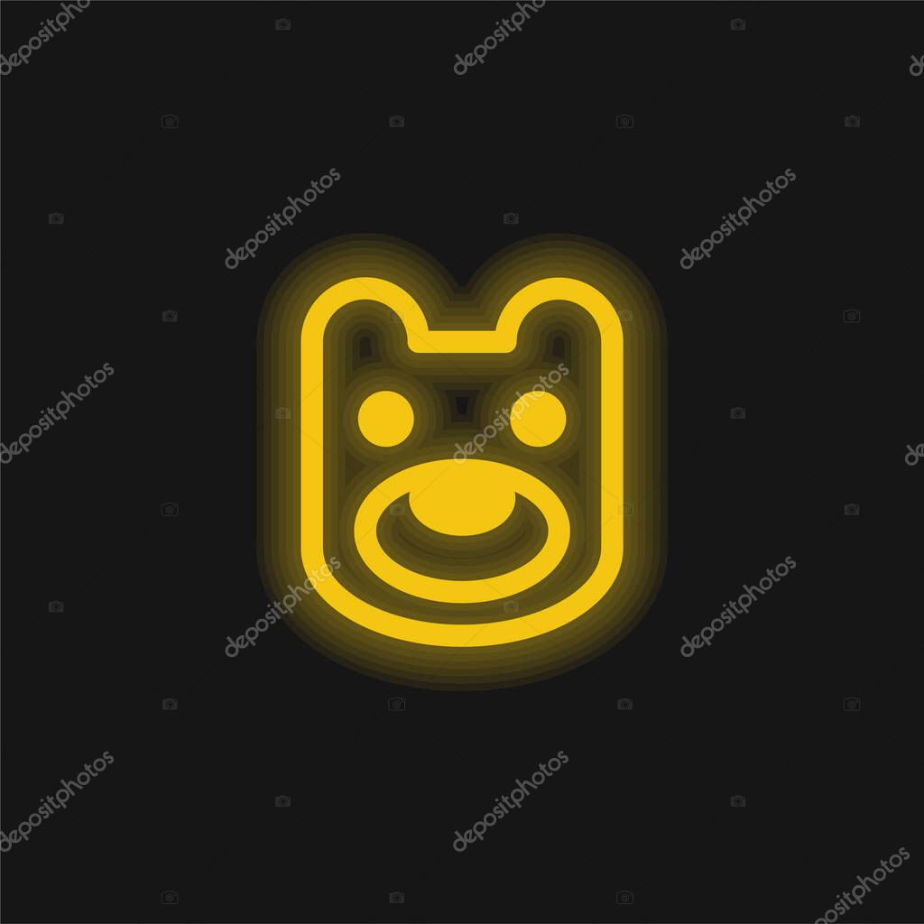 Bear Head yellow glowing neon icon