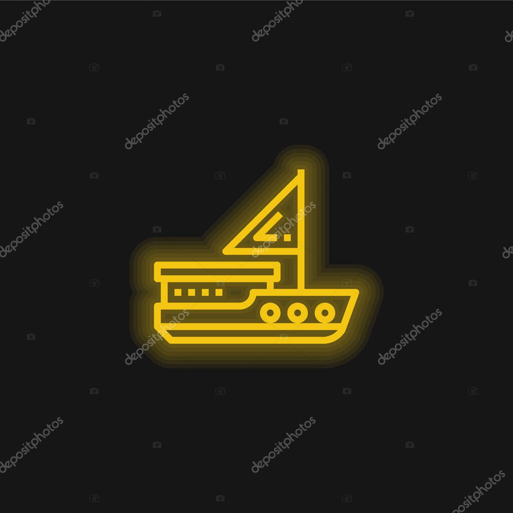 Boat yellow glowing neon icon