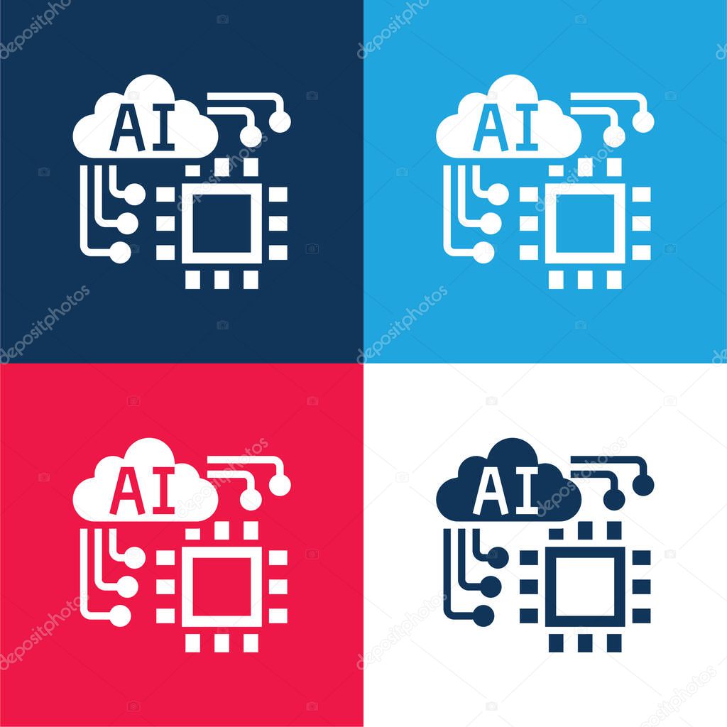 Artificial Intelligence blue and red four color minimal icon set