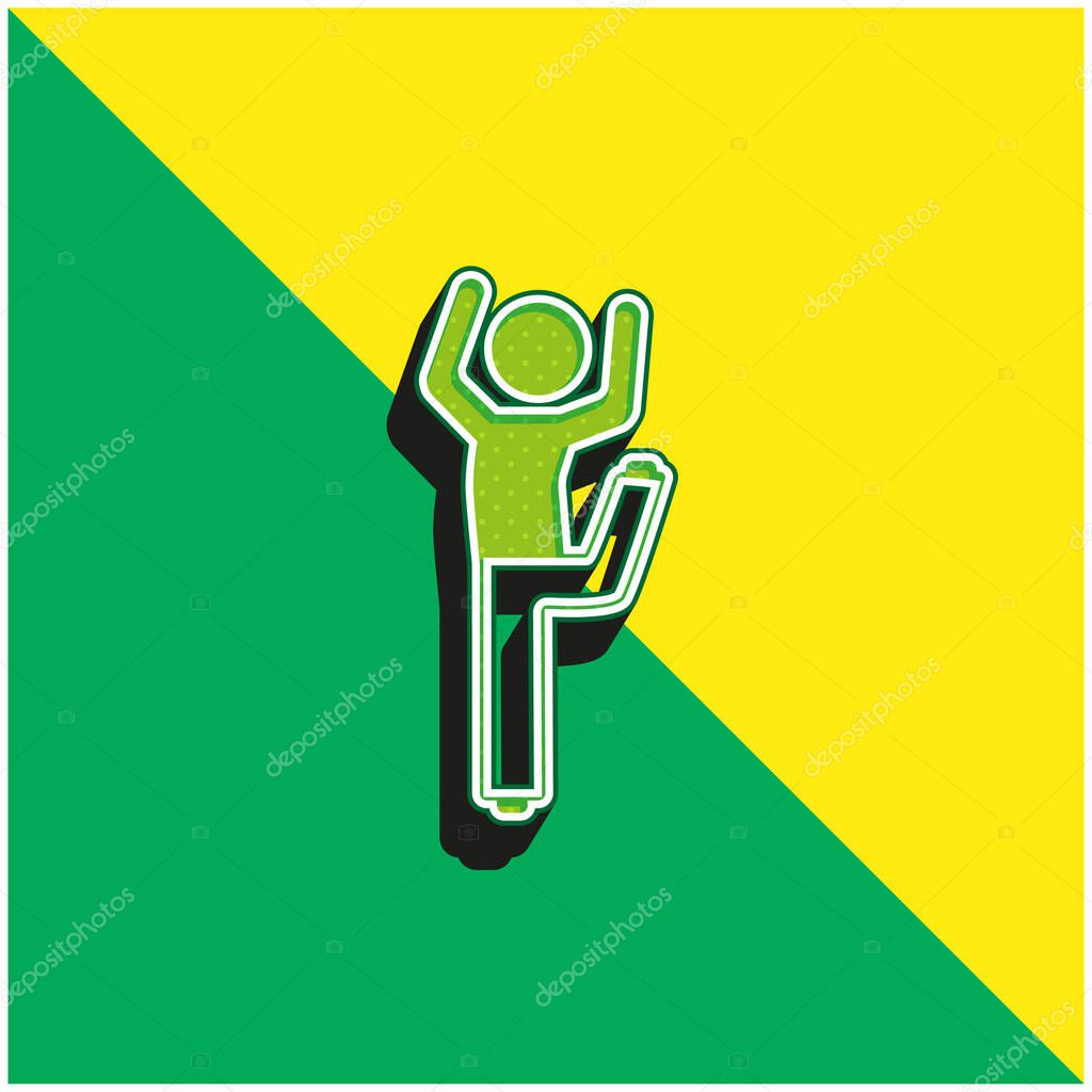 Boy With Bended Leg And Arms Up Green and yellow modern 3d vector icon logo