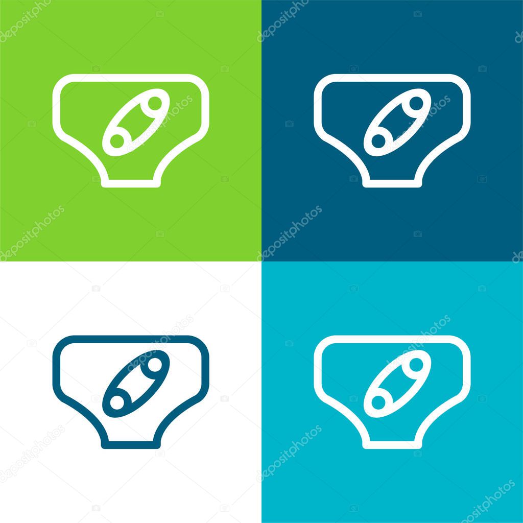 Baby Diaper Outline With Security Pin In The Front Flat four color minimal icon set