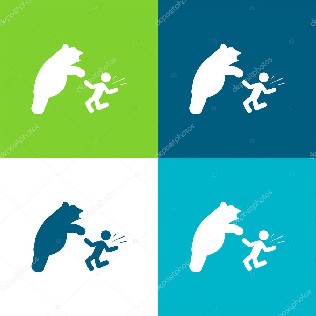 Bear Attacking Flat four color minimal icon set