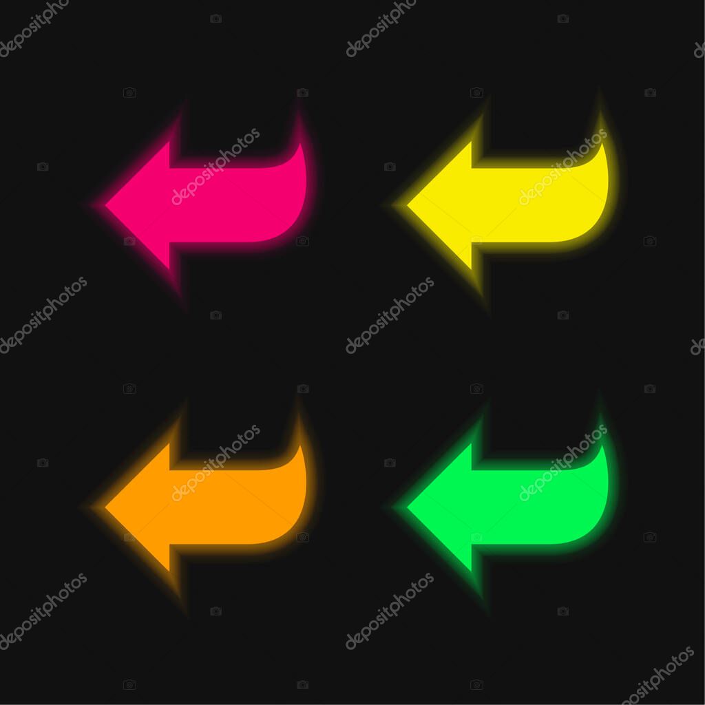 Arrow Shape Pointing To Left four color glowing neon vector icon