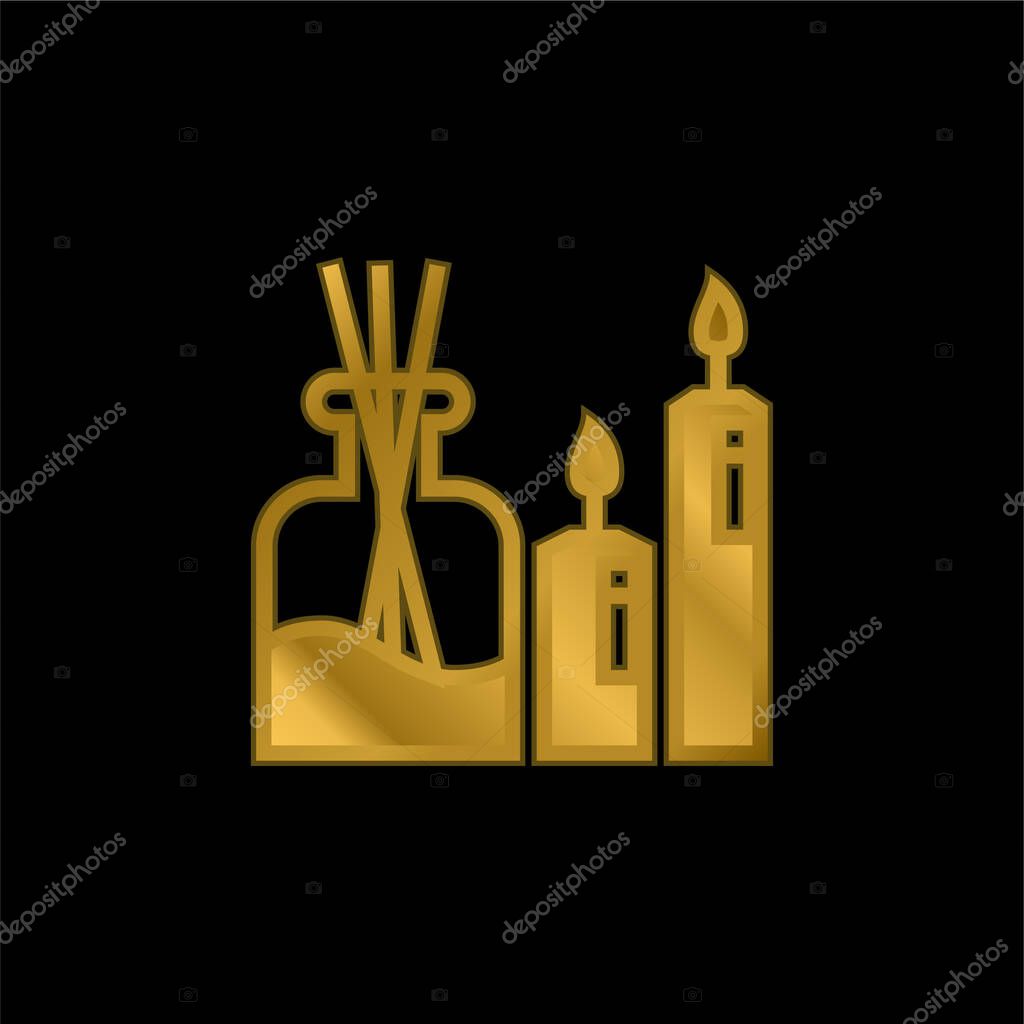 Aromatherapy gold plated metalic icon or logo vector