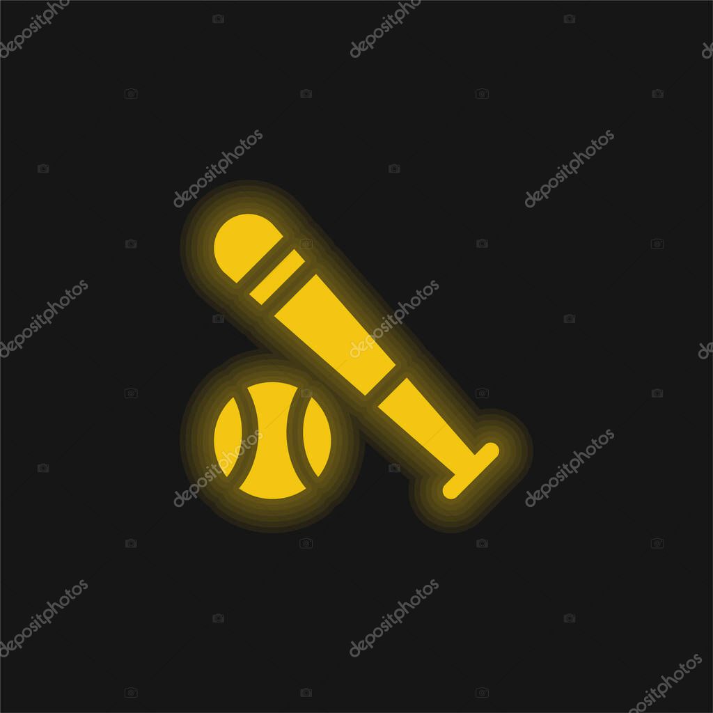 Baseball Bat yellow glowing neon icon
