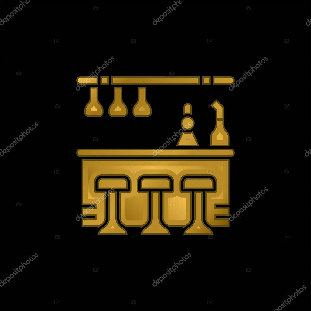Bar Counter gold plated metalic icon or logo vector