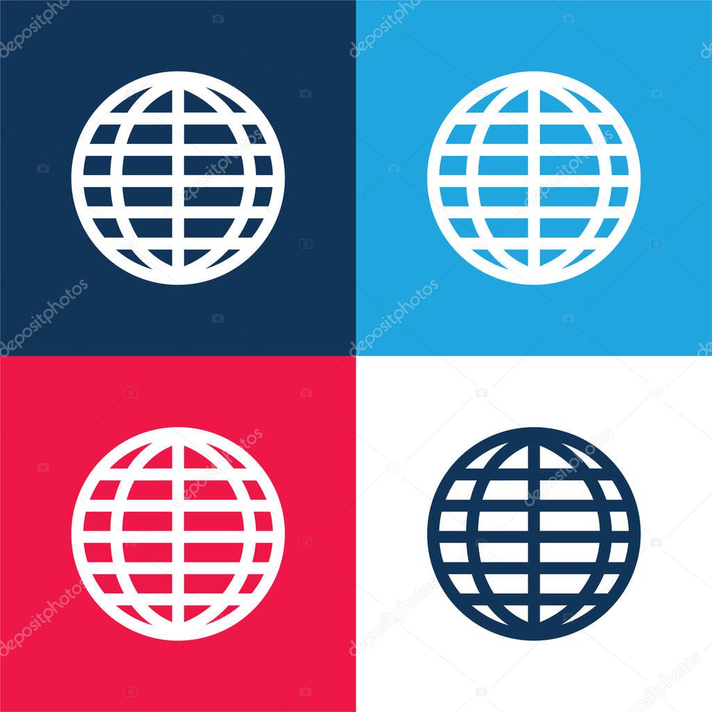 Big Globe Grid blue and red four color minimal icon set