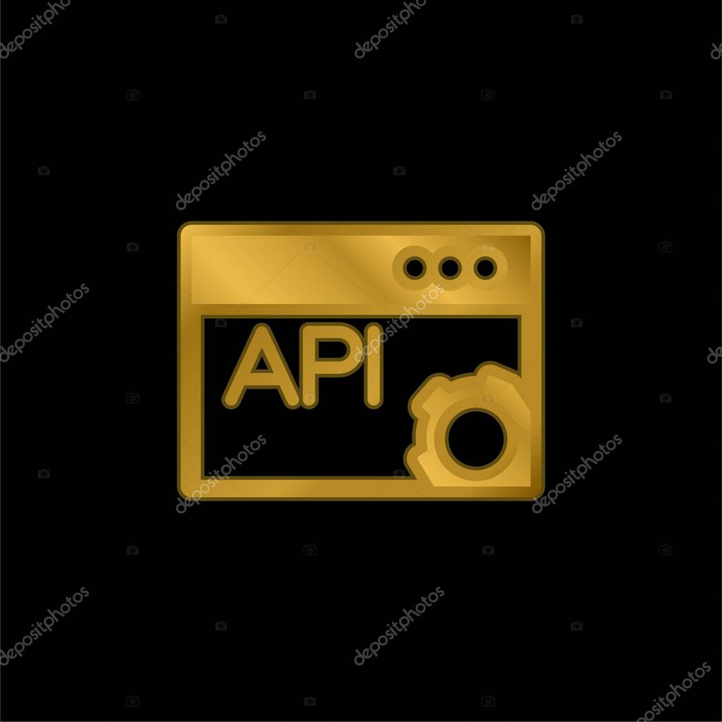 API Page gold plated metalic icon or logo vector