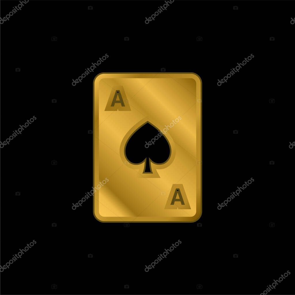 Ace Of Spades gold plated metalic icon or logo vector
