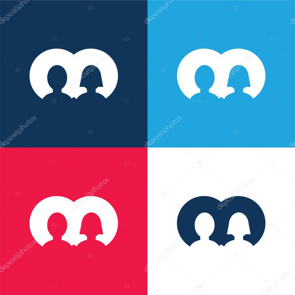 Boy And Girl User Avatars blue and red four color minimal icon set