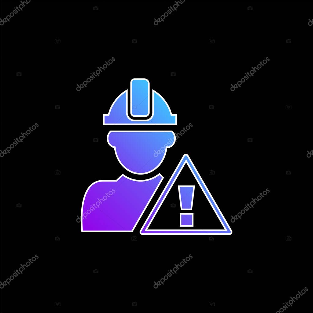 Attention Signal And Construction Worker blue gradient vector icon