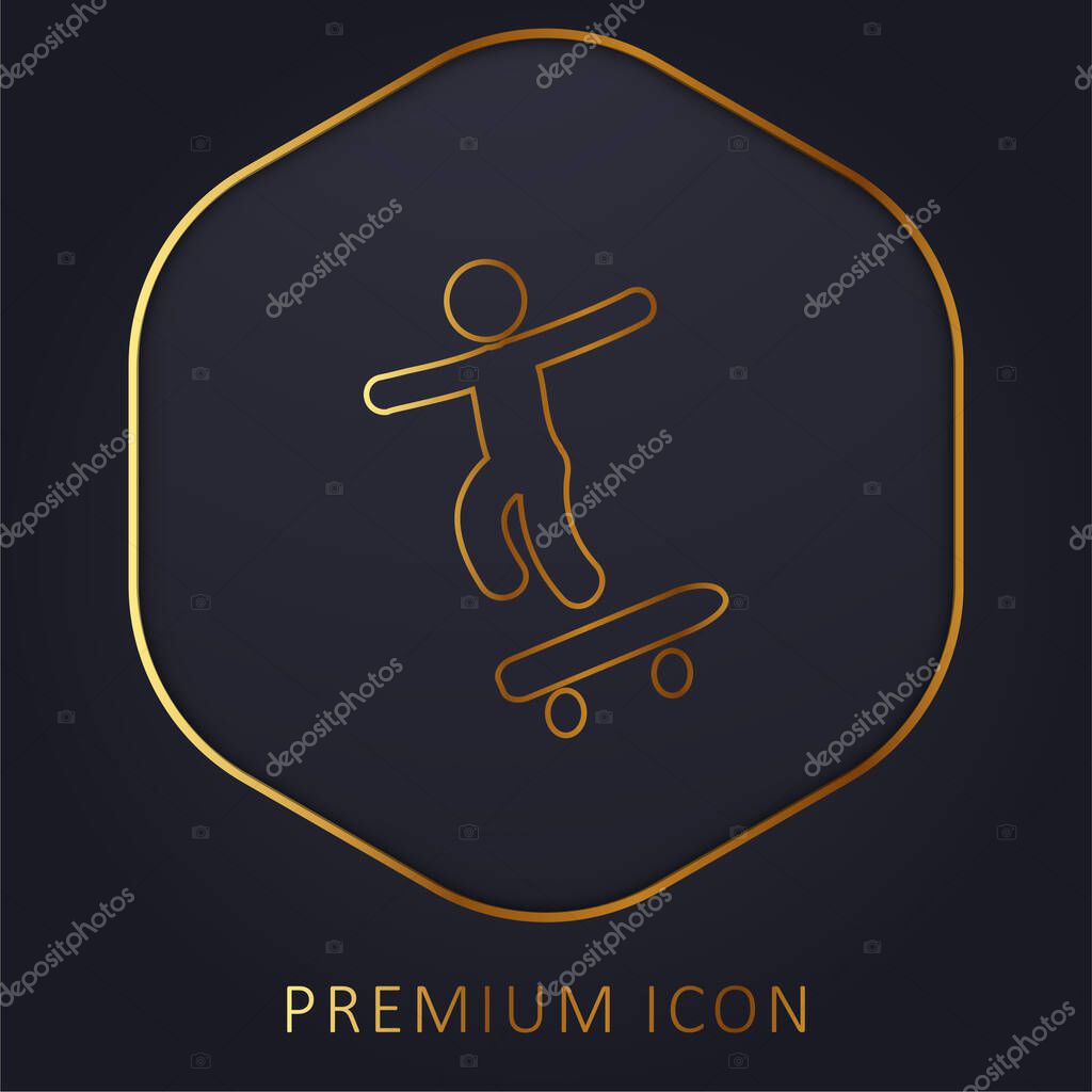 Boy With Skatingboard golden line premium logo or icon