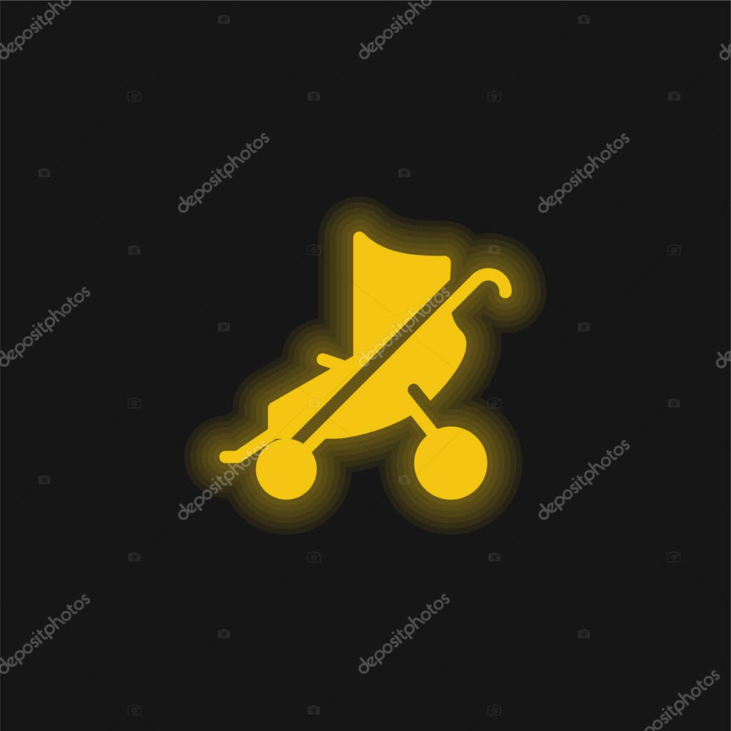 Baby Stroller yellow glowing neon icon