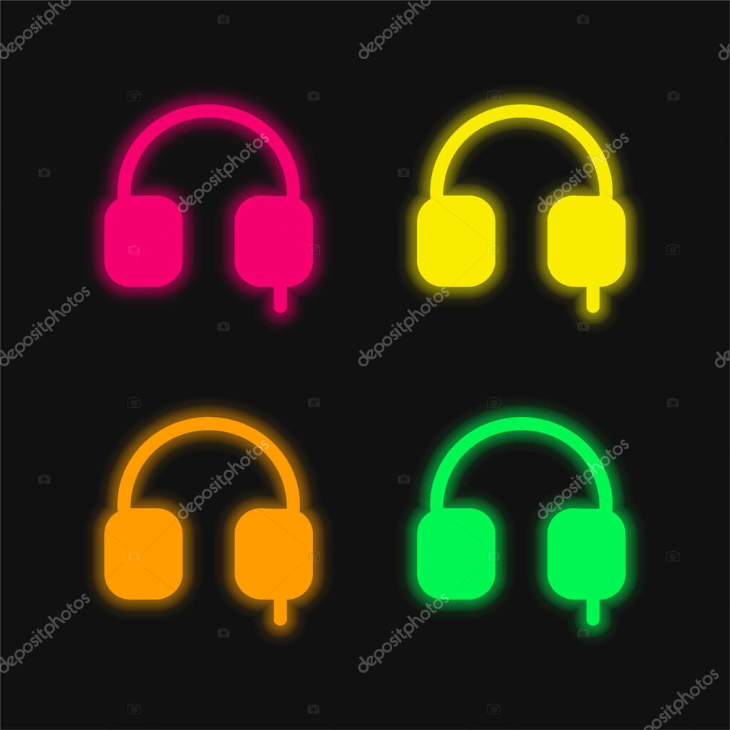 Auriculars Solid Tool Symbol four color glowing neon vector icon