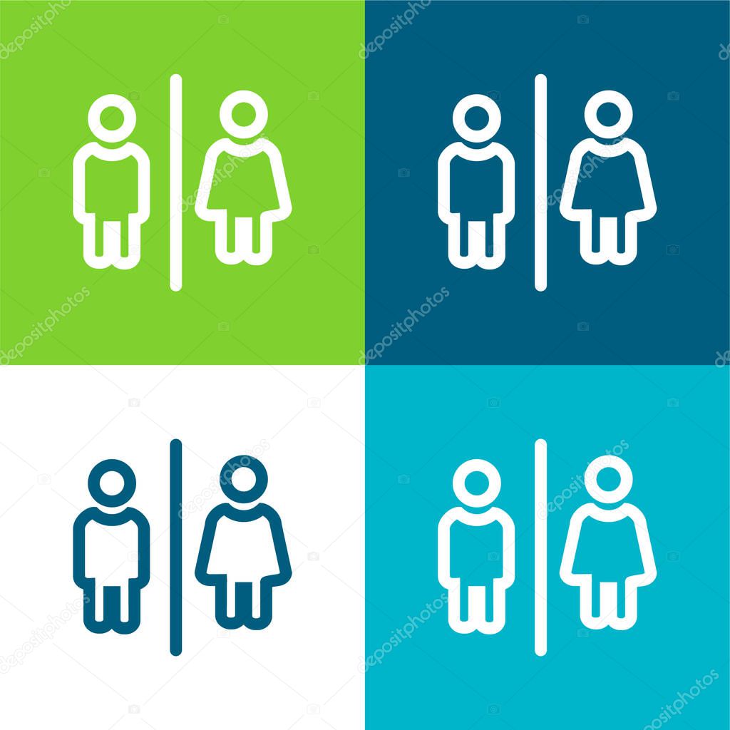 Bathrooms For Men And Women Outlines Sign Flat four color minimal icon set