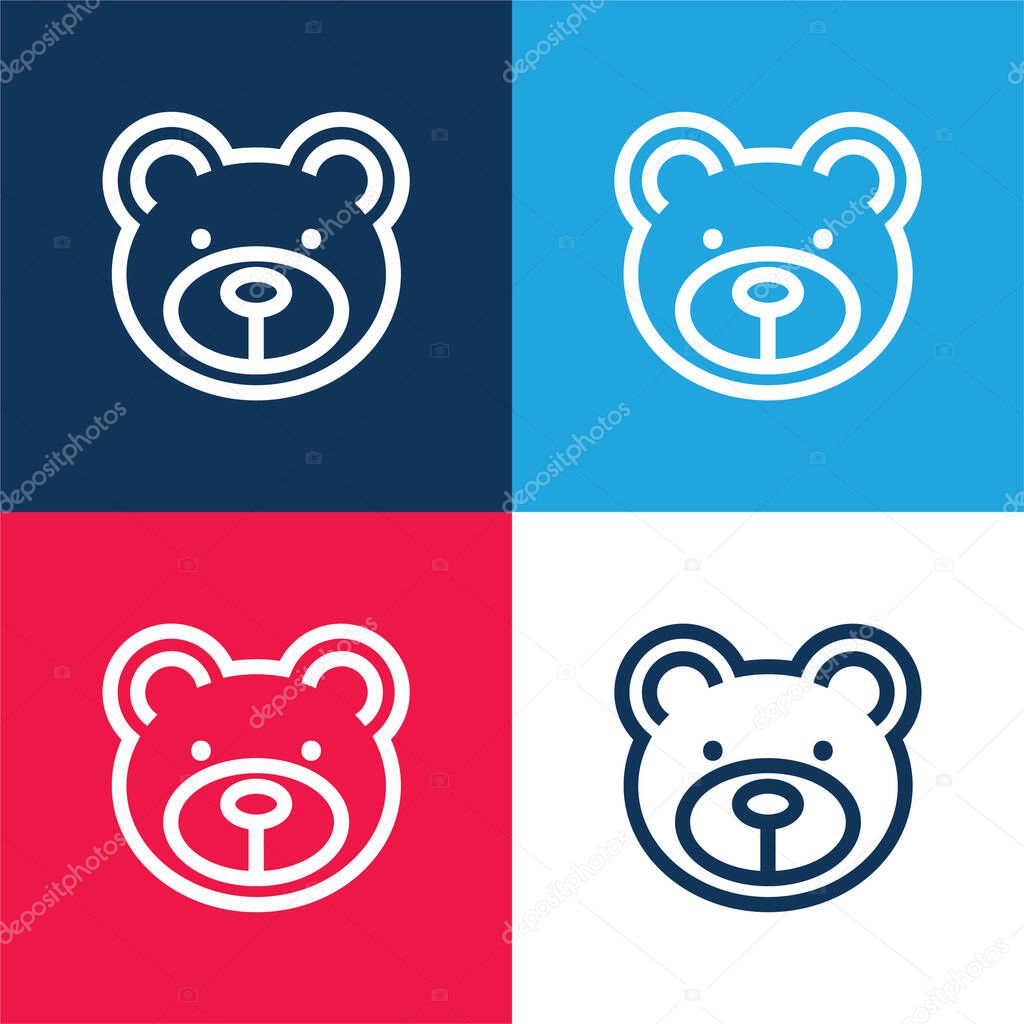 Bear Face blue and red four color minimal icon set