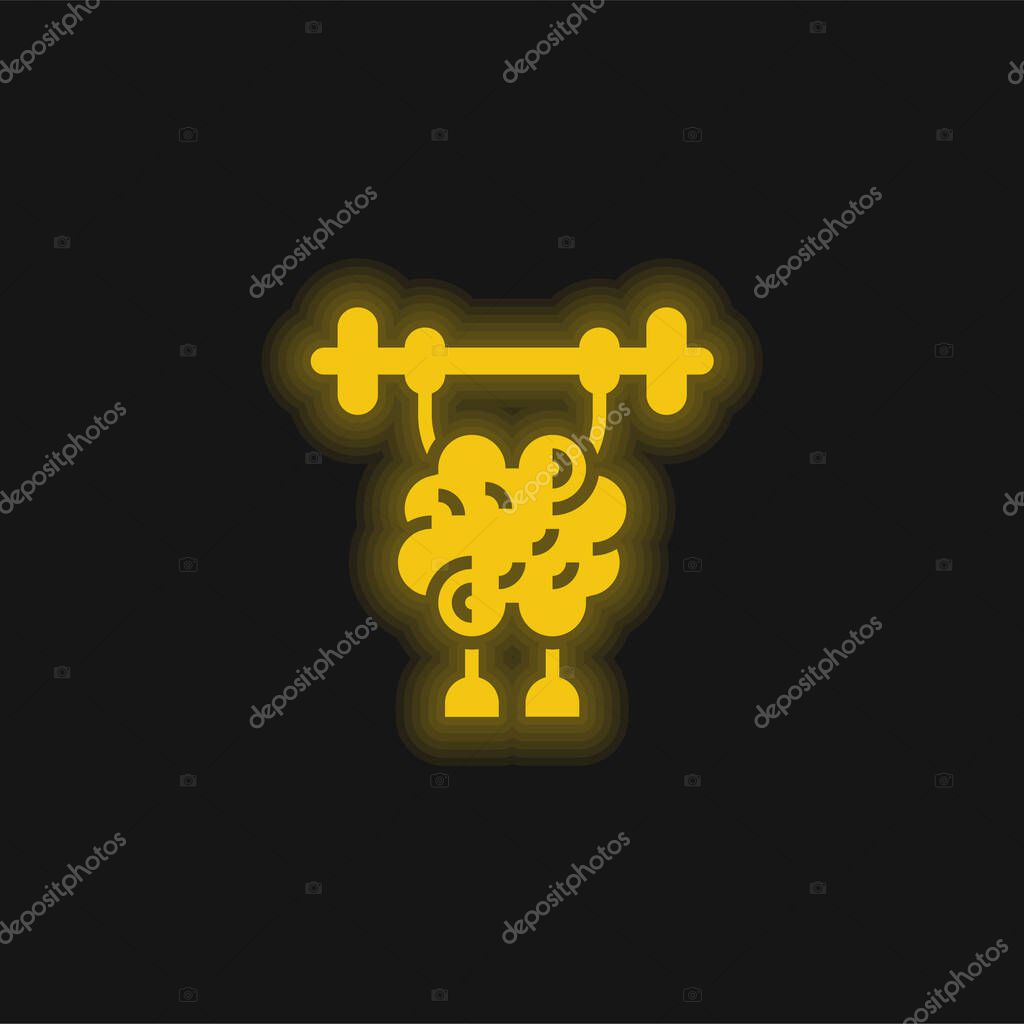 Brain yellow glowing neon icon