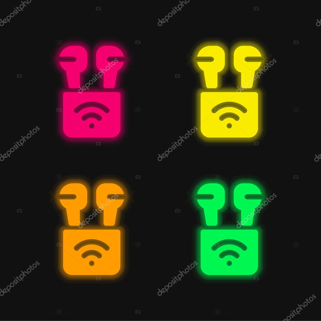 Airpods four color glowing neon vector icon
