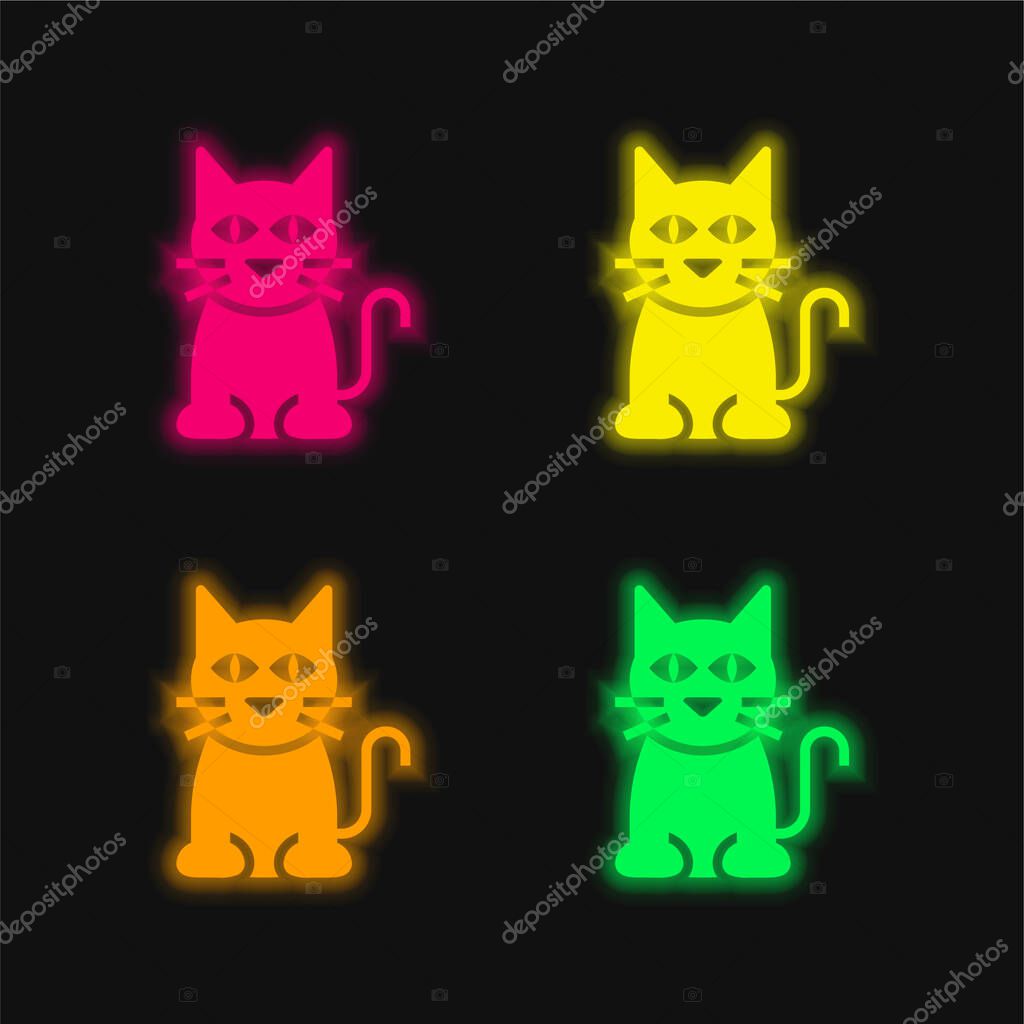 Black Cat four color glowing neon vector icon