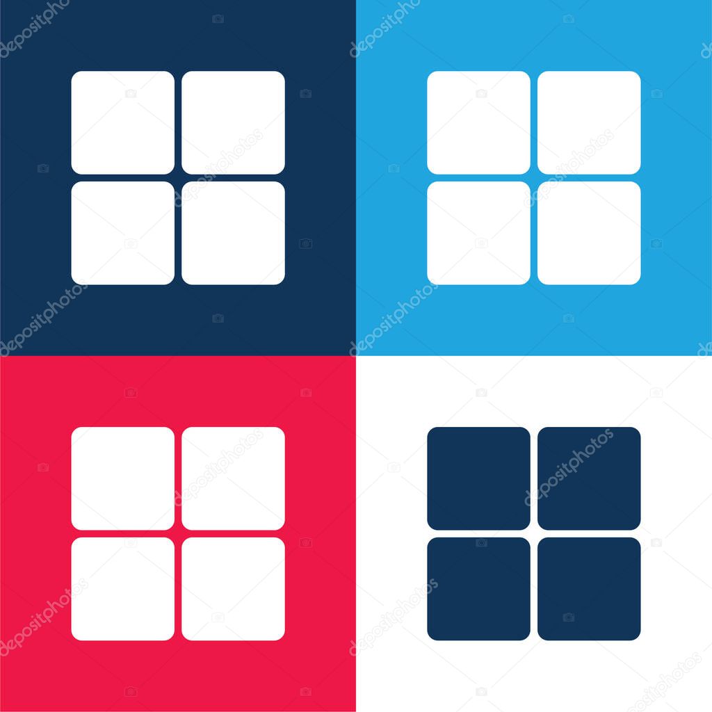 4 Rounded Squares blue and red four color minimal icon set