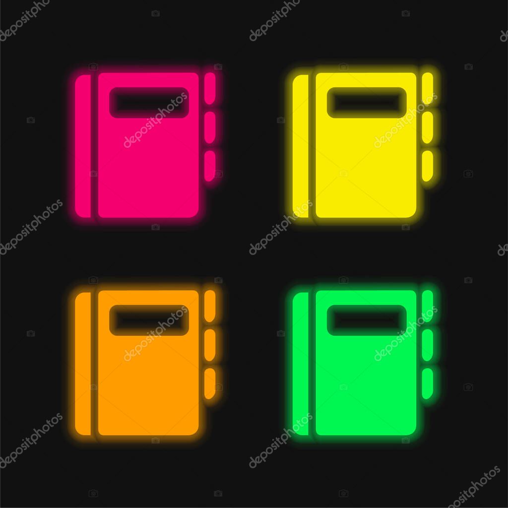 Agenda Book four color glowing neon vector icon