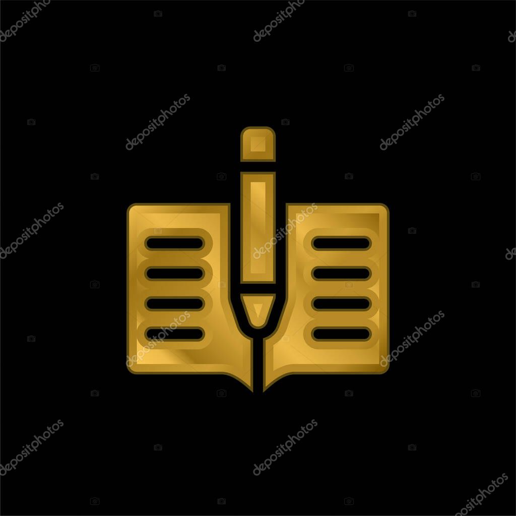 Book gold plated metalic icon or logo vector