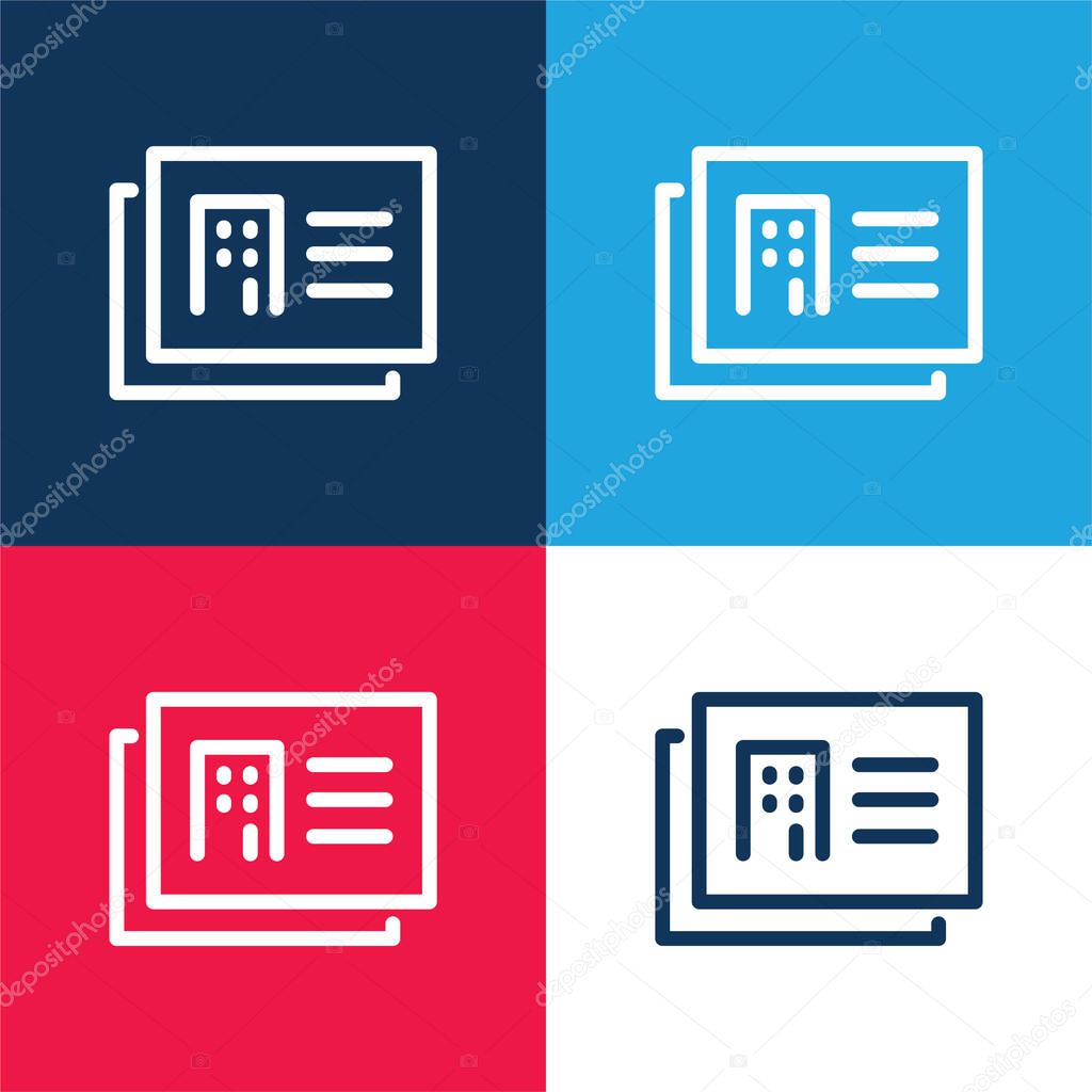 Architect Presentation Cards blue and red four color minimal icon set