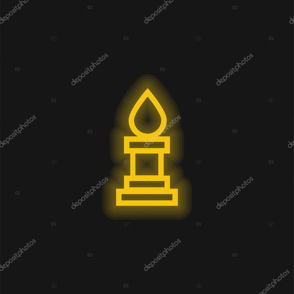 Bishop Chess Piece Outline yellow glowing neon icon