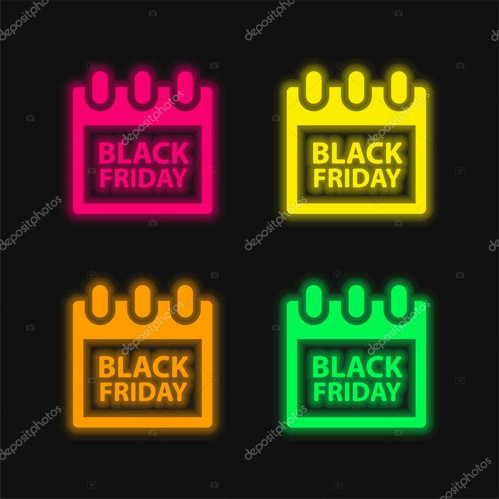 Black Friday four color glowing neon vector icon