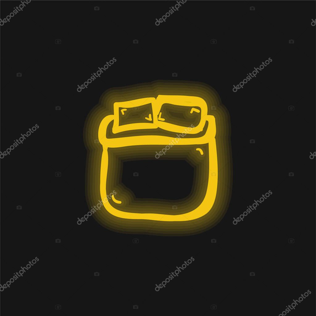 Bed Of Double Size Hand Draw yellow glowing neon icon