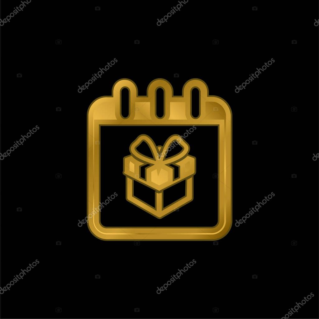 Birthday Giftbox On Reminder Calendar Page gold plated metalic icon or logo vector