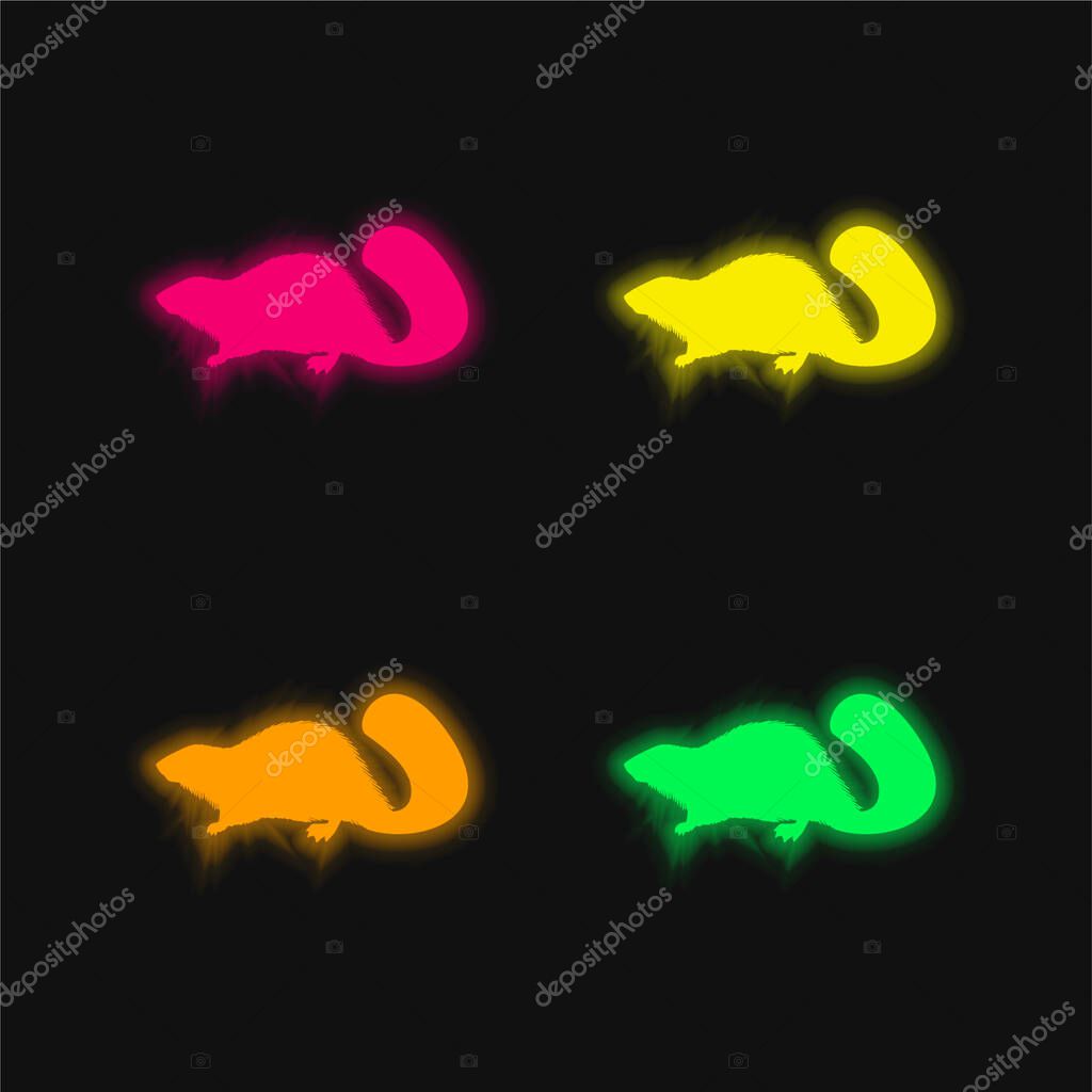 Beaver Mammal Animal Shape four color glowing neon vector icon